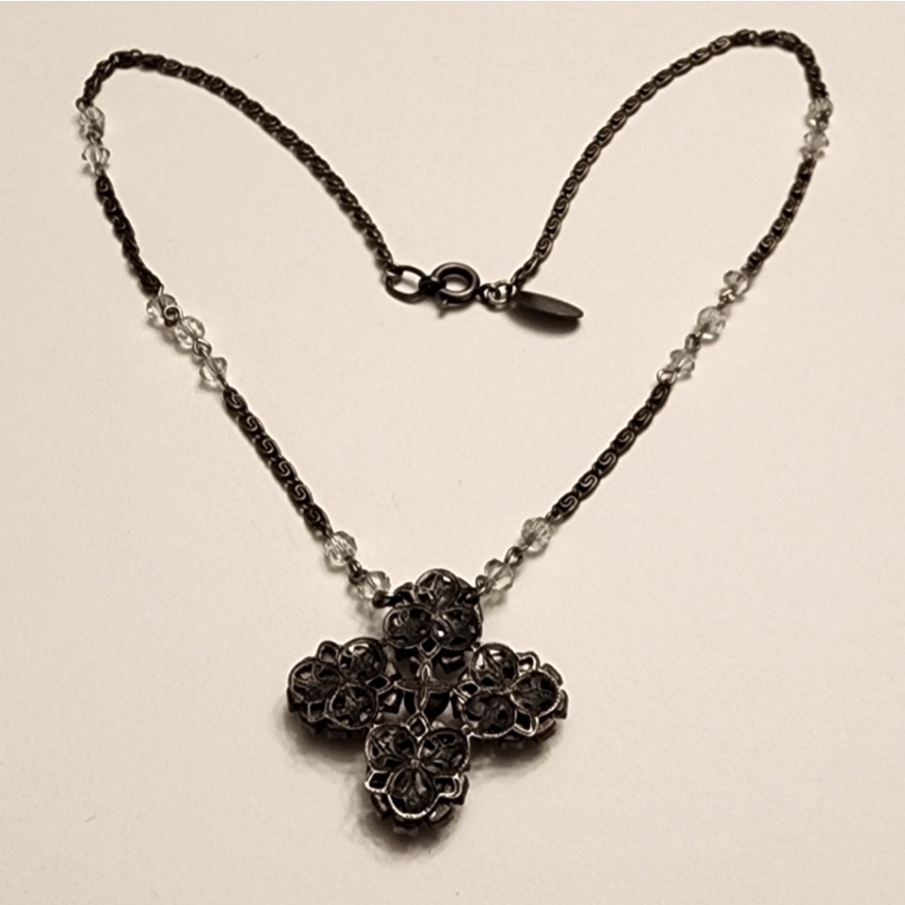 Vtg Liz Palacios Swarovski Crystal Cross Necklace 90s 1990s Rare - Picture 8 of 10